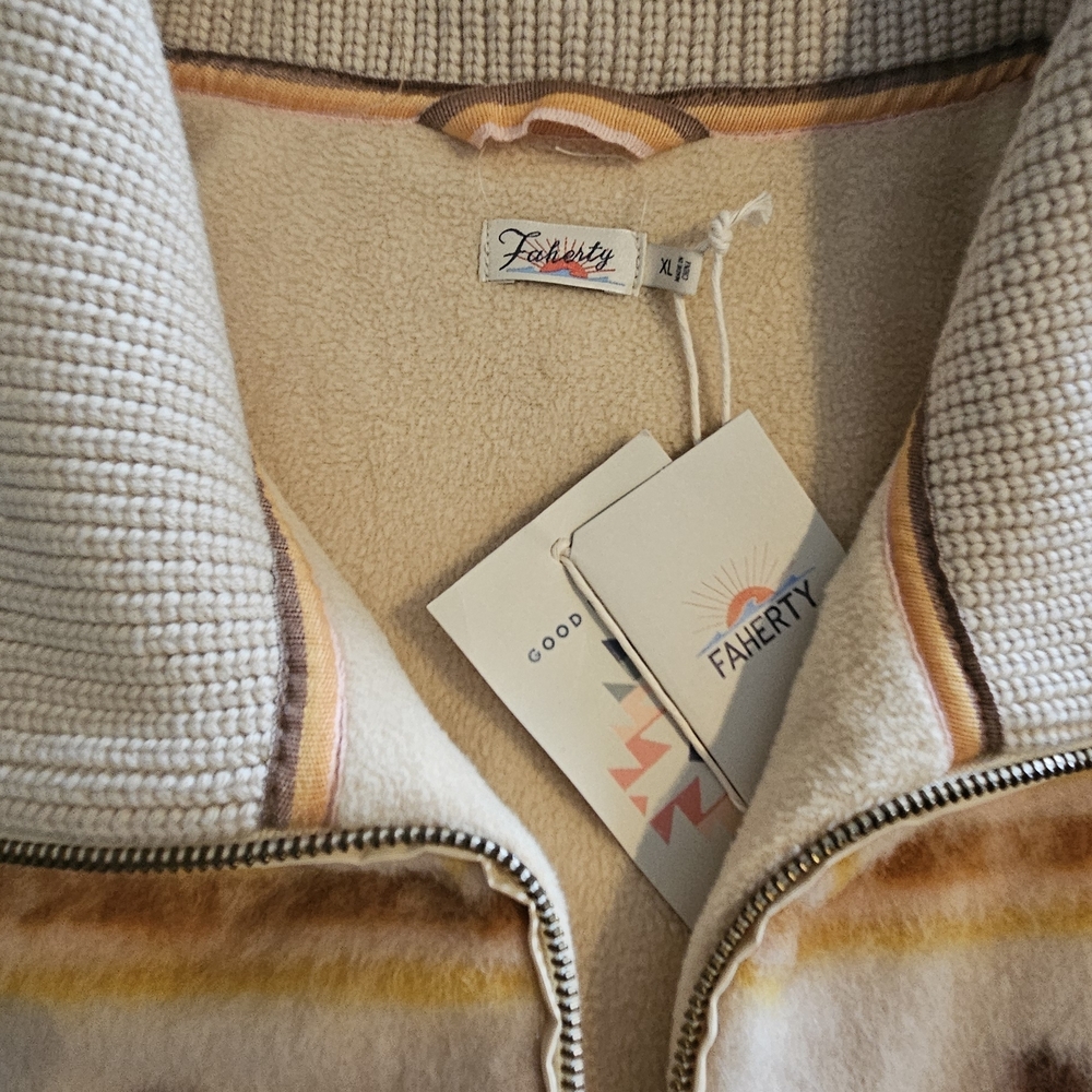 Faherty Cream and Yellow Patterned Teddy Jacket - Picture 5 of 6